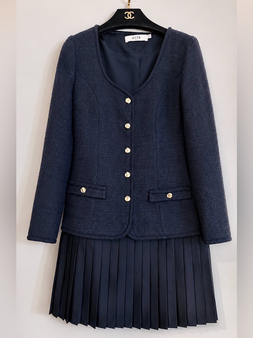 ASTR the Label Malorie Navy Tweed Dress S - Picture 2 of 4